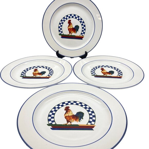 Remy Century Stoneware Rooster farm house dinner plates set of four chicken 10.2 - Picture 1 of 7